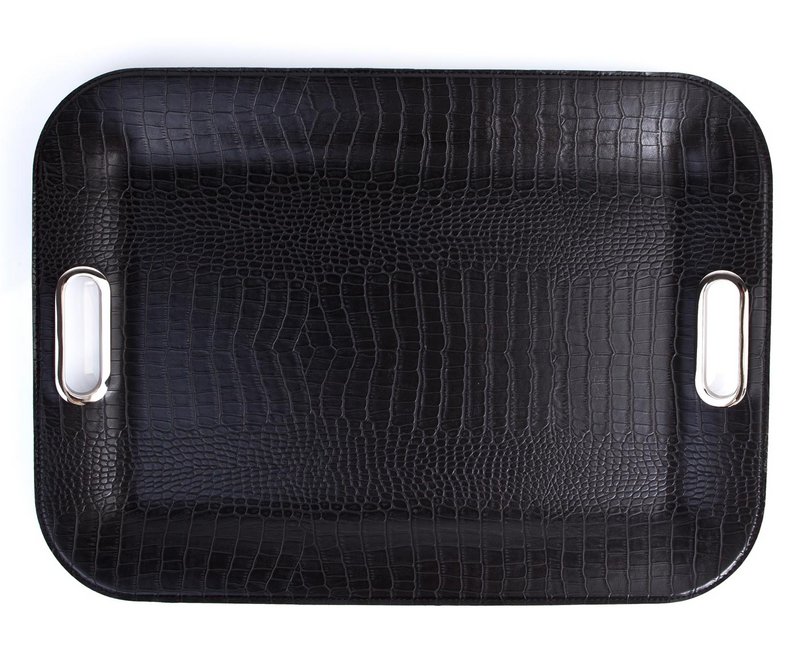 Comprimé rectangular plates plates en cuir synthétique noir crocody