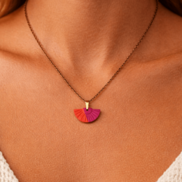 Riflessi di Costiera - Handcrafted Fan Necklace Gold Orange Fuchsia