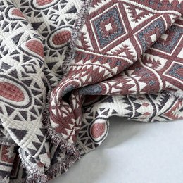CALMA mousseline deken - rood-grijs-wit - 2,30 x 2,60 m