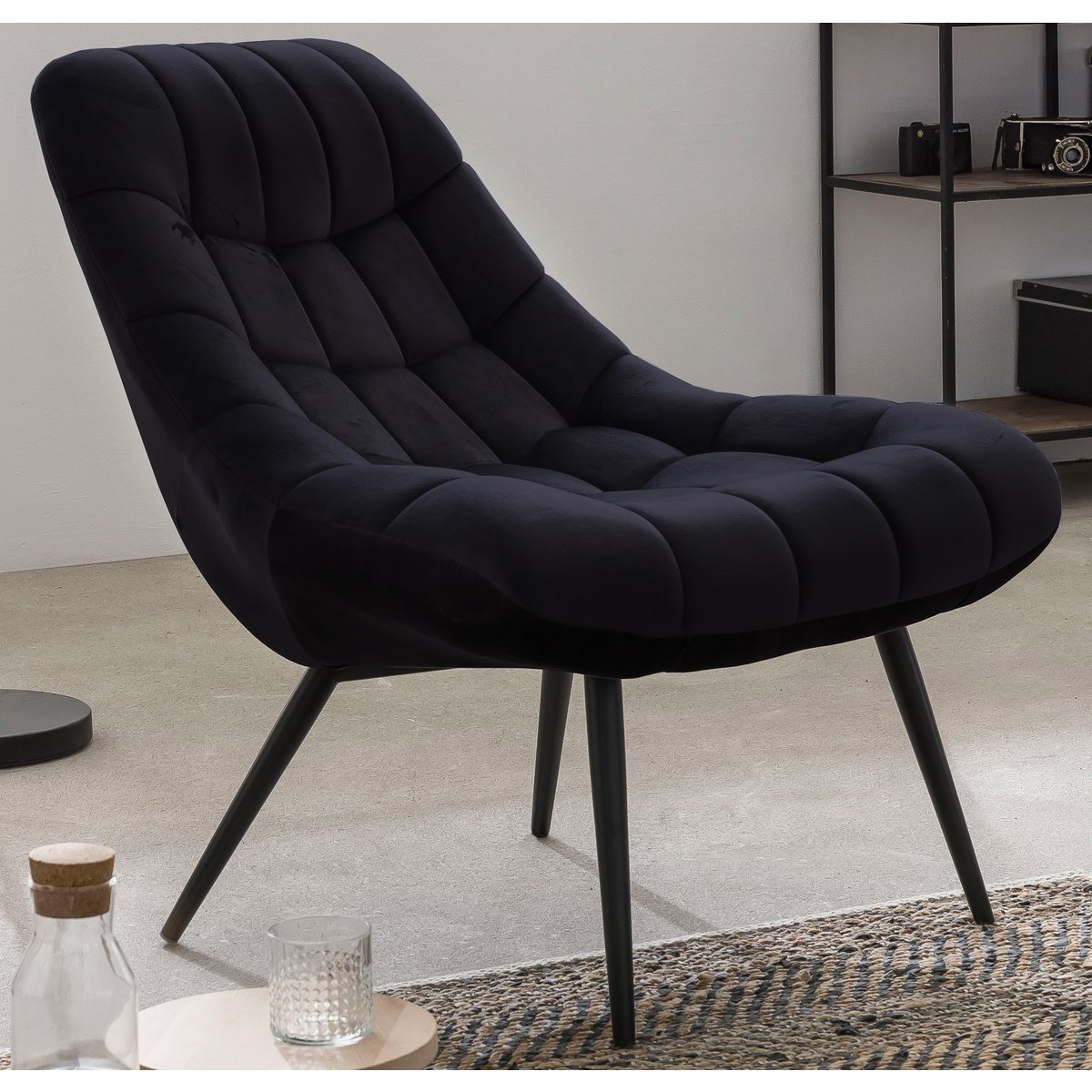 Armchair XXL velvet black metal black