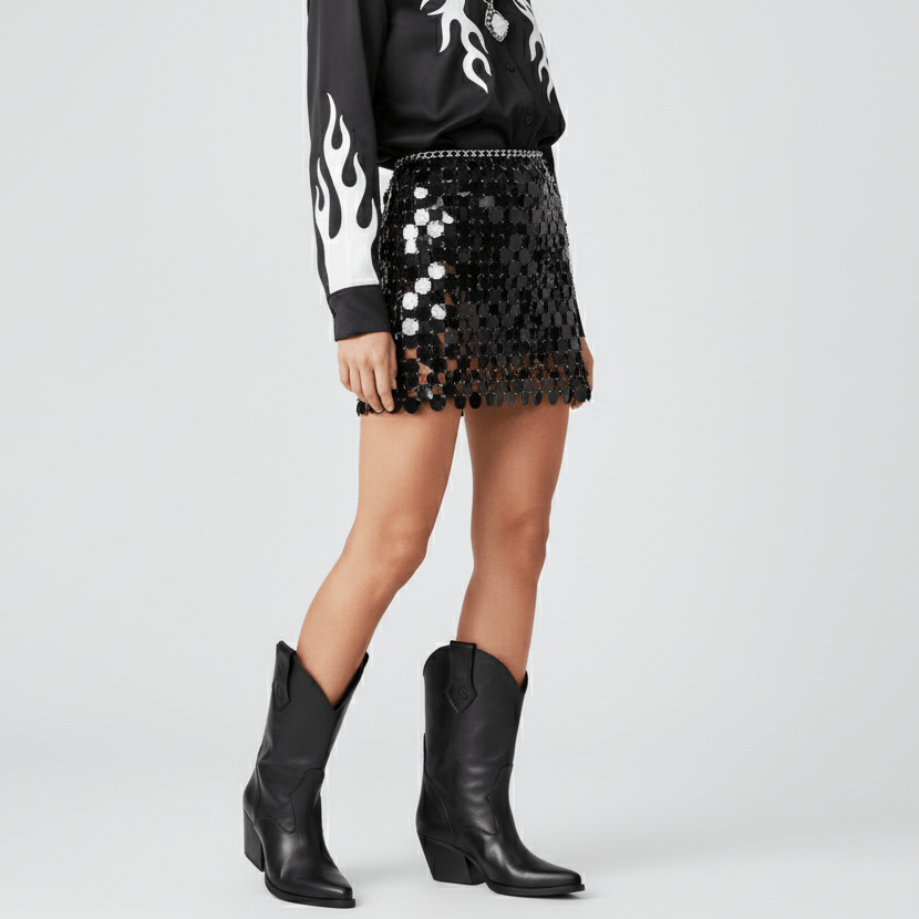 Bottines texanes en cuir noir Montana