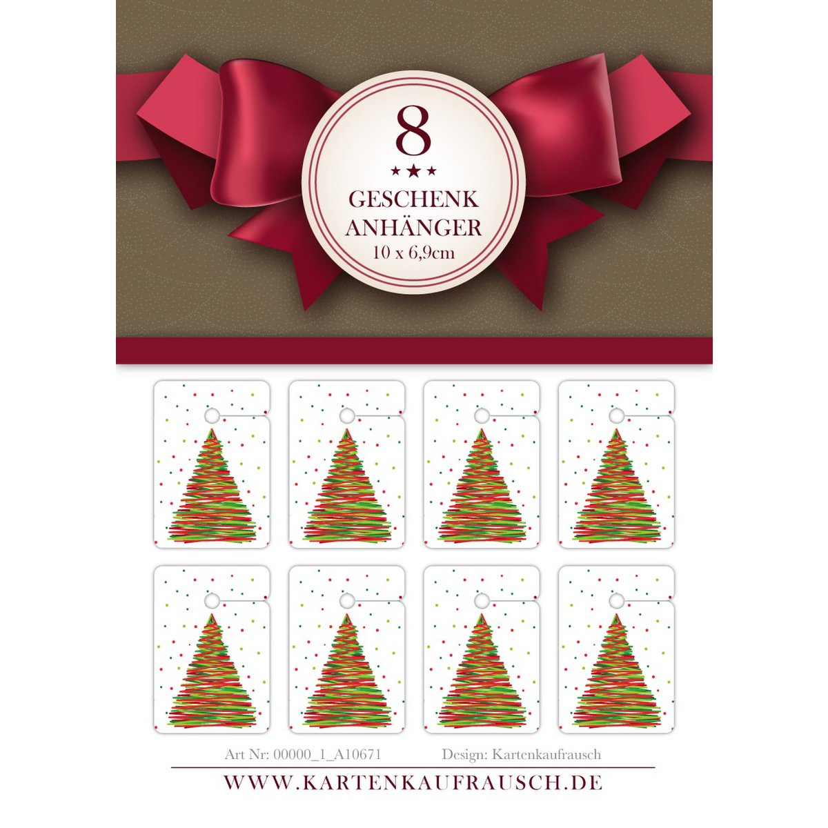 8 modern Christmas gift tags for Christmas with a Christmas tree format 10 x 6.9 cm
