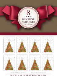 8 modern Christmas gift tags for Christmas with a Christmas tree format 10 x 6.9 cm