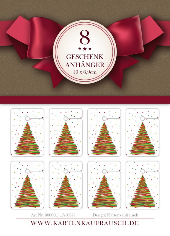 8 modern Christmas gift tags for Christmas with a Christmas tree format 10 x 6.9 cm