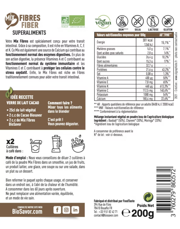 MIX FIBER EN POUDRE - 200G - KOMPLÉMENT ALIMENTAIRE