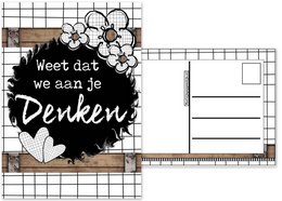 A6 kort med teksten ''Vid, vi tænker på dig.