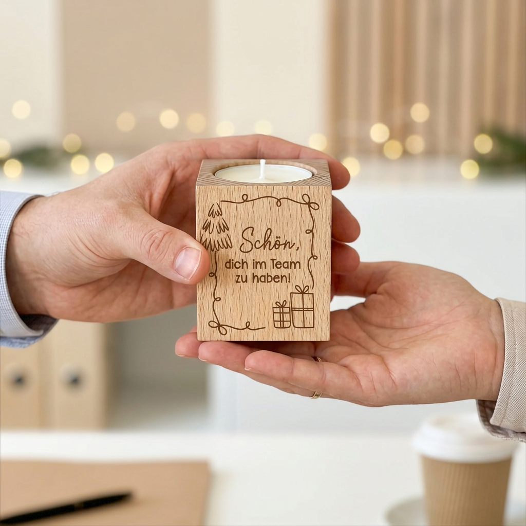 Wooden tealight holder "Great to have you on the team!" – Christmas gift for employees & teams | incl. tealight 