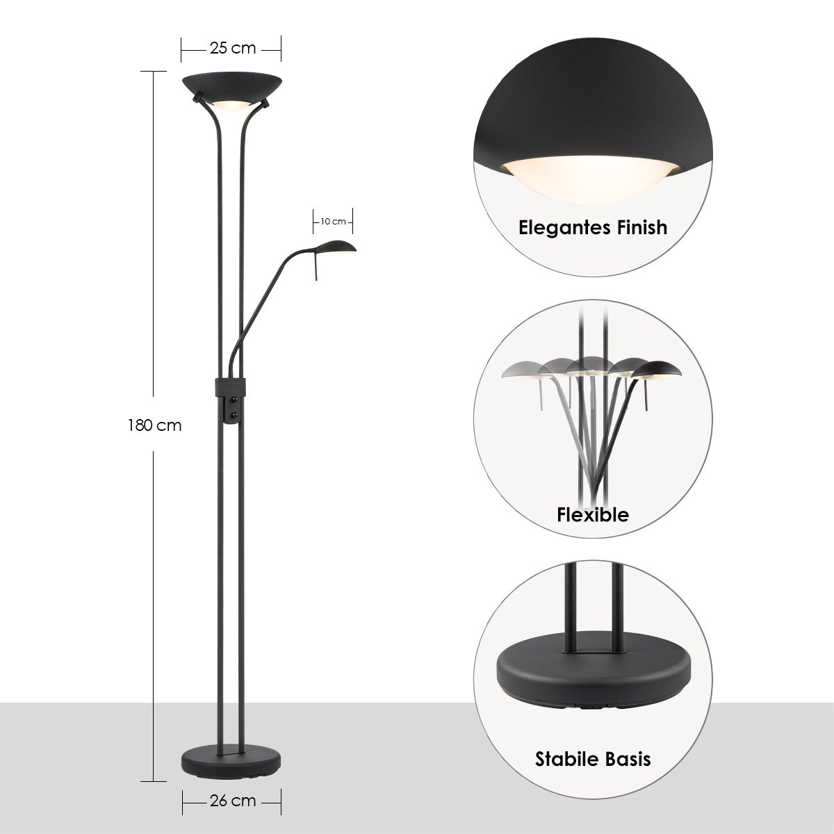 Home Sweet Home R7s + G9 LED Uplight Floor Lamp - Modern Black