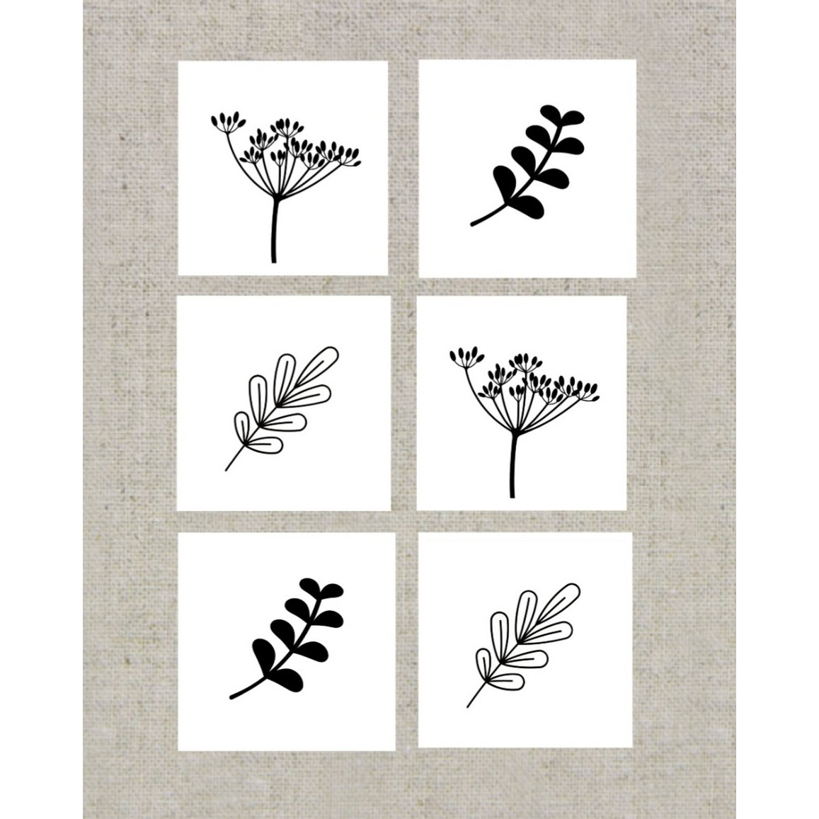 Coasters black/white flower/plant