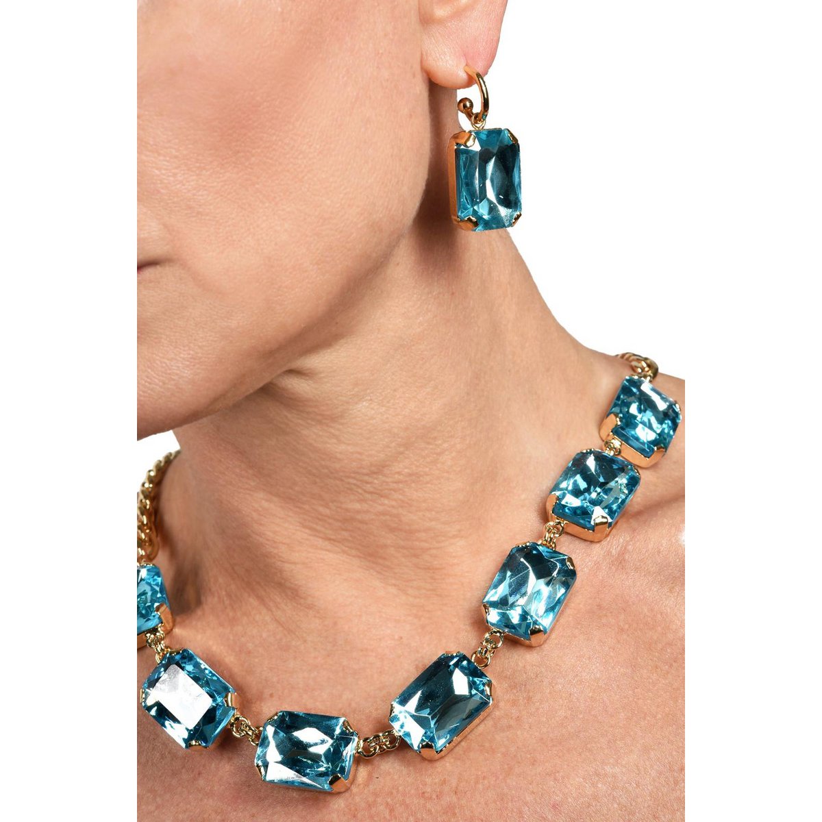 Pax Gold Plated Necklace With Light Blue Crystals