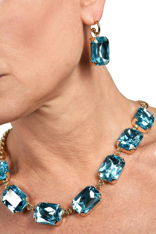 Pax Gold Plated Necklace With Light Blue Crystals