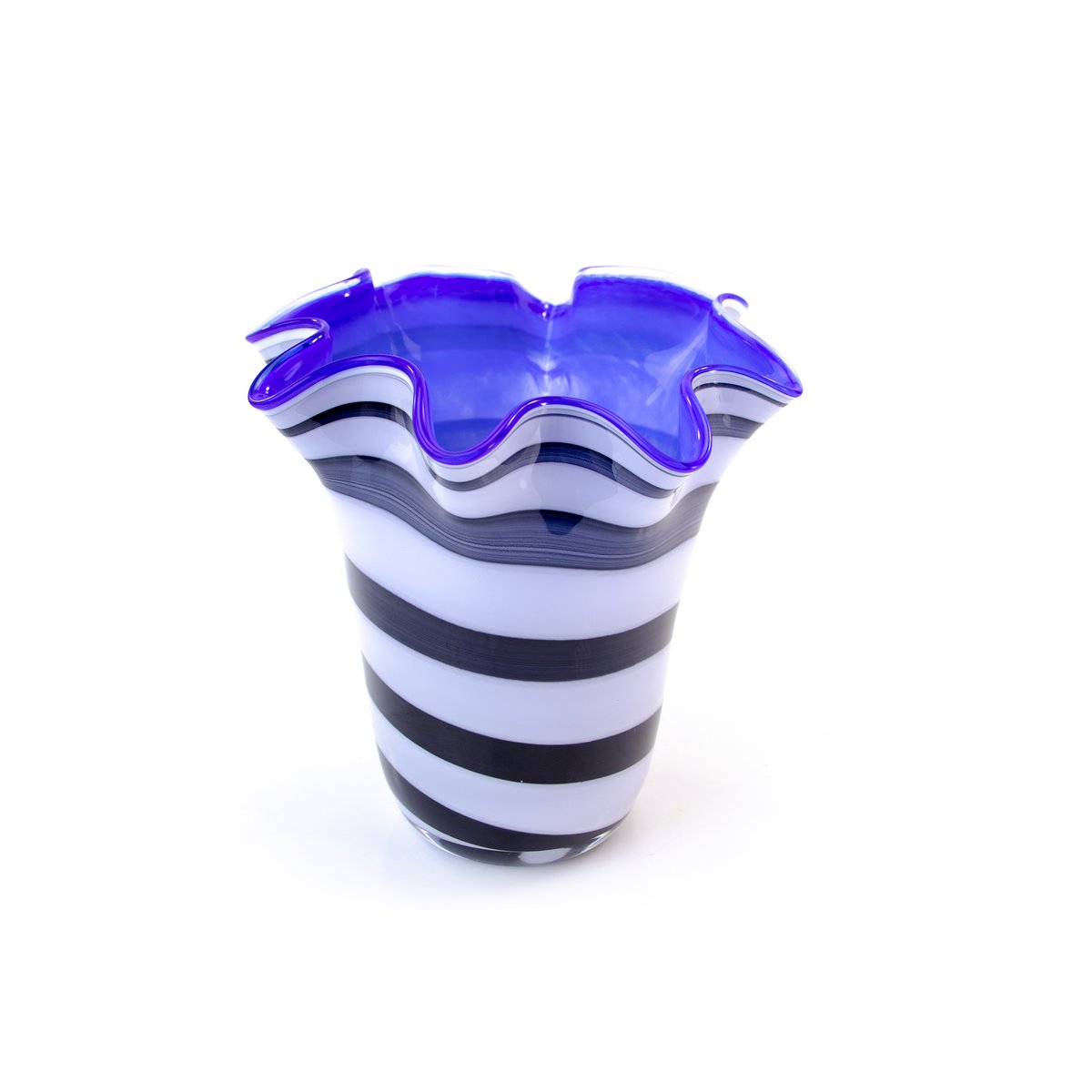 Glazen Vaas "Zebra Collectie" - Blauw - hoogte 20 cm - ø 19 cm