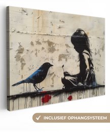 Canvas schilderij - Wanddecoratie Meisje - Street art - Vogel - Abstract - Graffiti - Modern - Muurdecoratie woonkamer - Kamer decoratie modern - Abstracte schilderijen