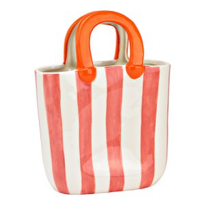Vase handbag striped made of ceramic pink/pink (W/H/D) 17x23x7cm
