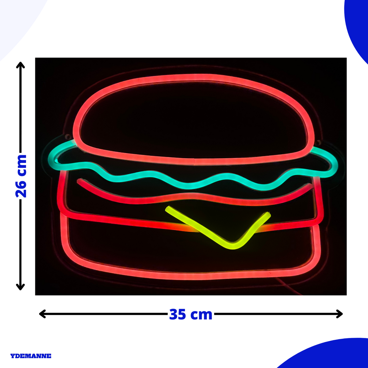 Neonlampe - Hamburger - Inkl. Ophanghaakjes - Neonskilt - 31 x 31 cm