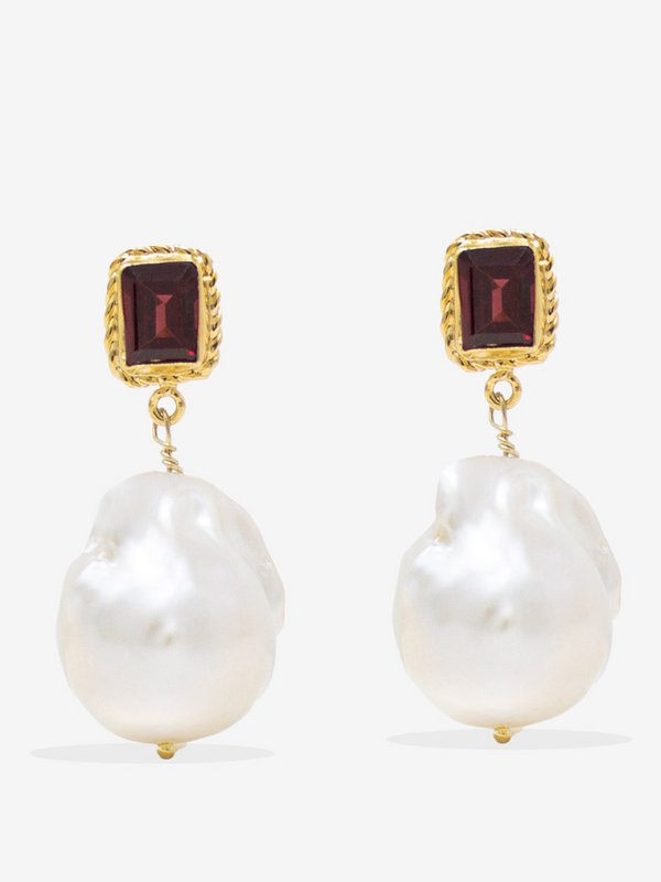 Luccichio Garnet And Baroque Pearl Earrings