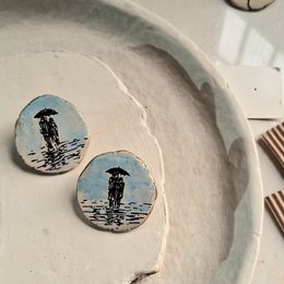 Stud Earrings | Papier mâch Painted Lightweight
