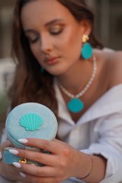 Blue travel jewels with turquoise shell