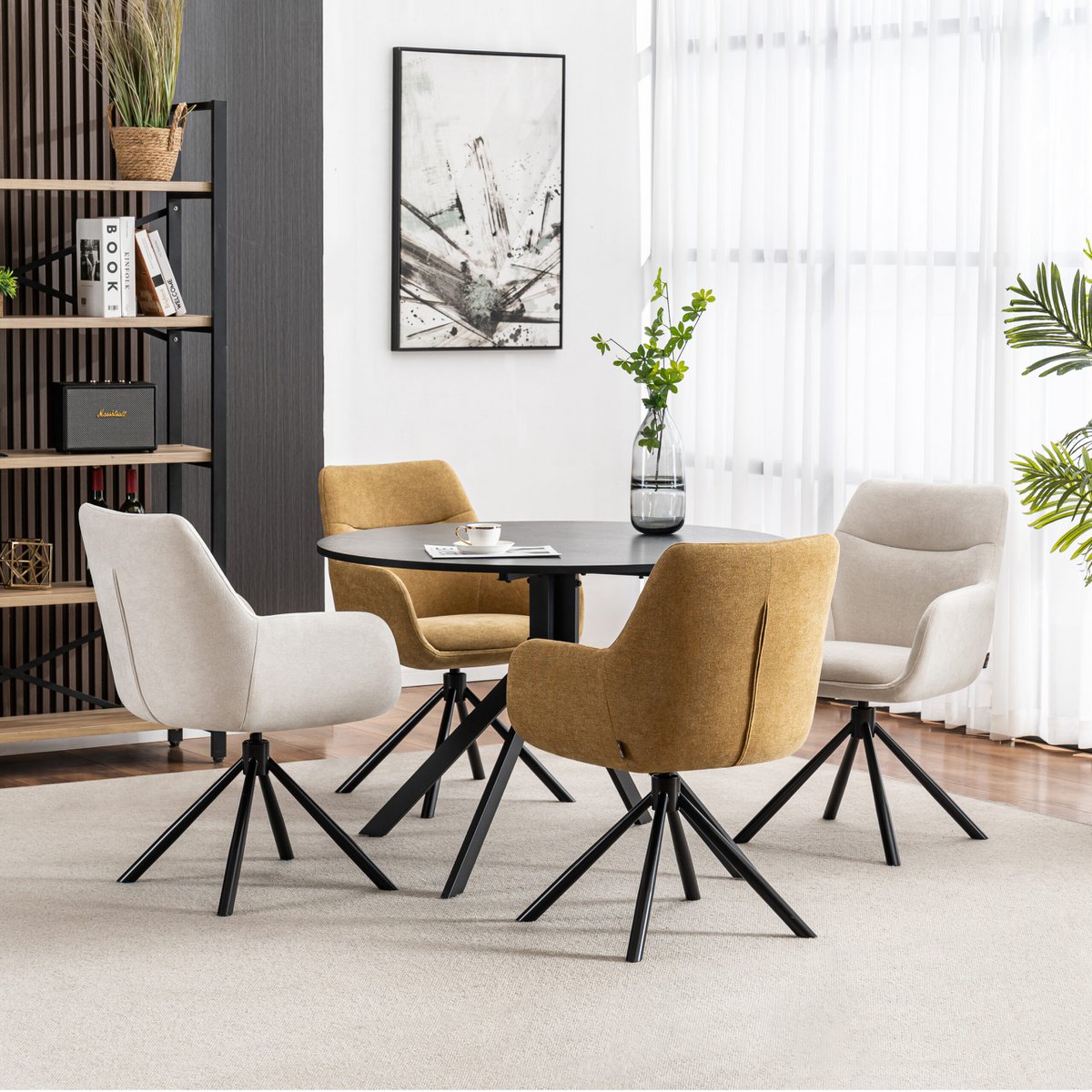 Draaibare - Eetkamerstoelen met armleuning set van 2 - Olivia - Beige - Stof