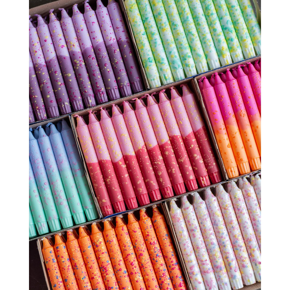 Taper candles- Summer vibes / Orange - Blue Confetti Colors