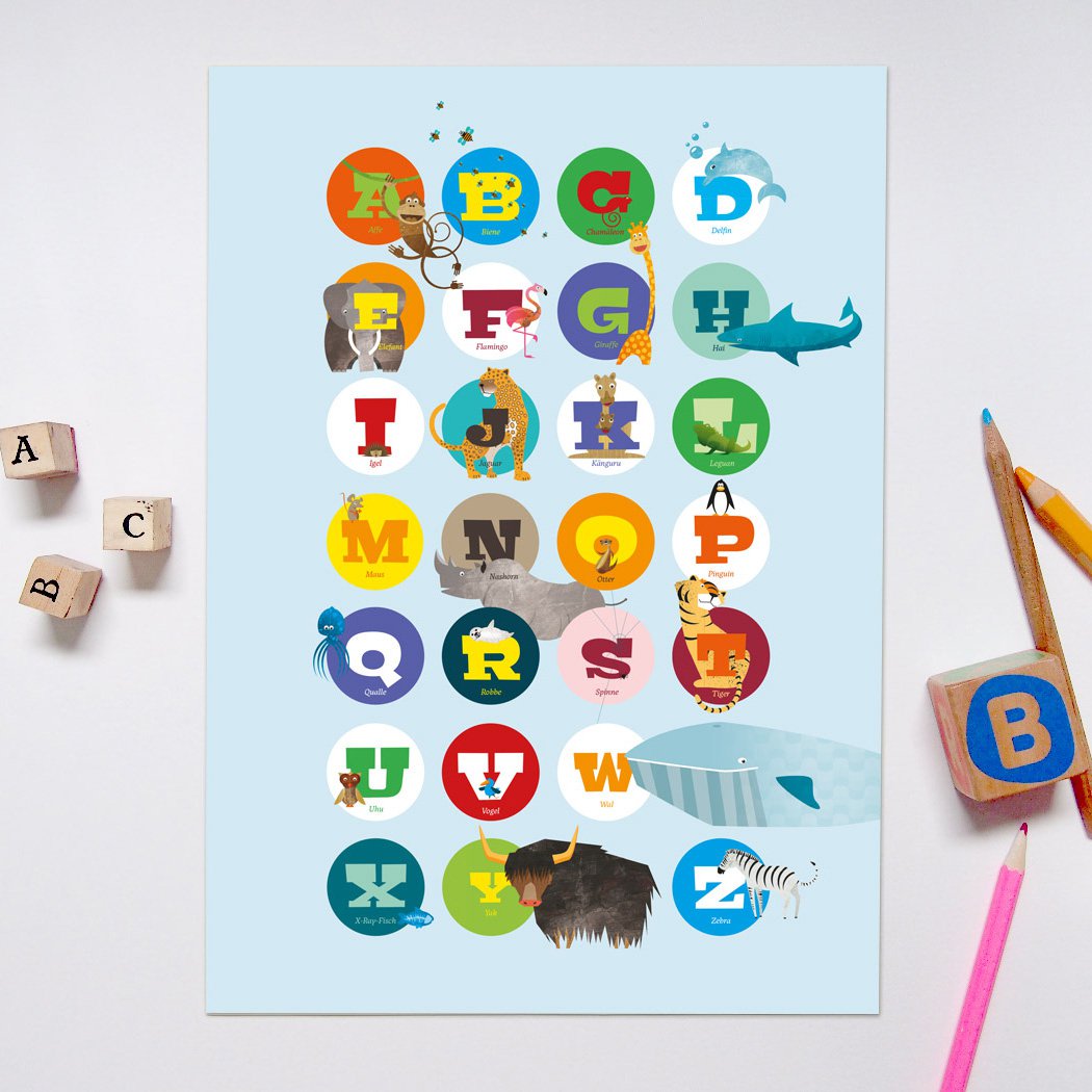 Alphabet illustré A4 avec des animaux pour la chambre des enfants