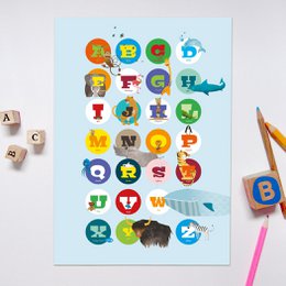 A4 picture alphabet with animals for the children's room