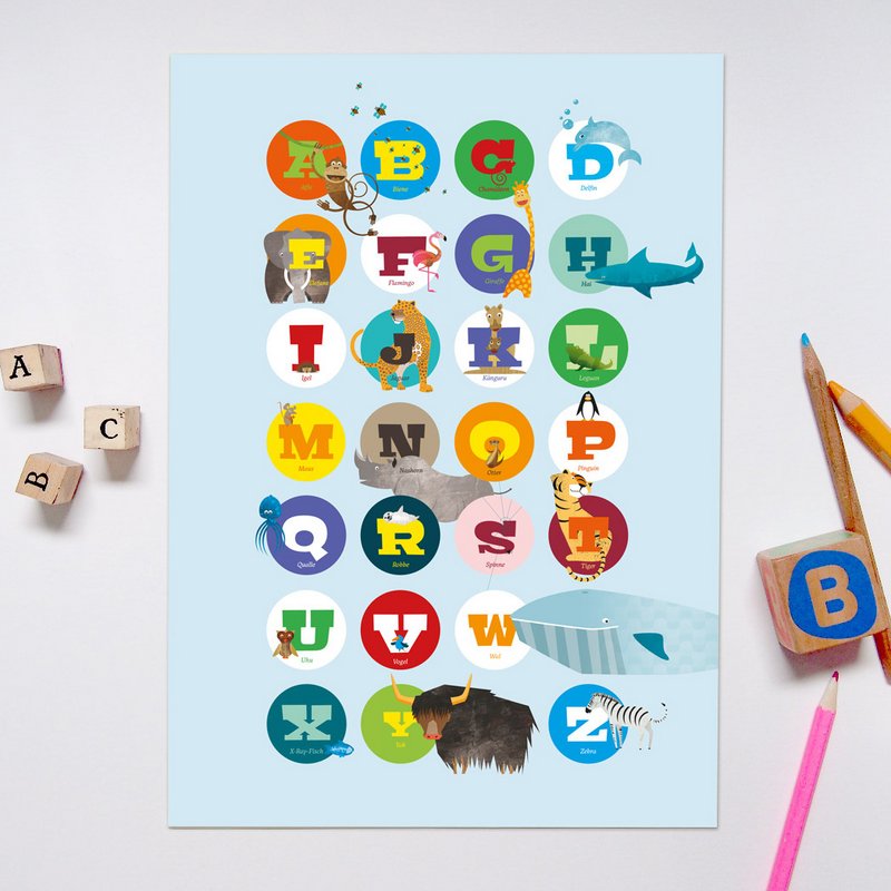 A4 picture alphabet with animals for the children's room