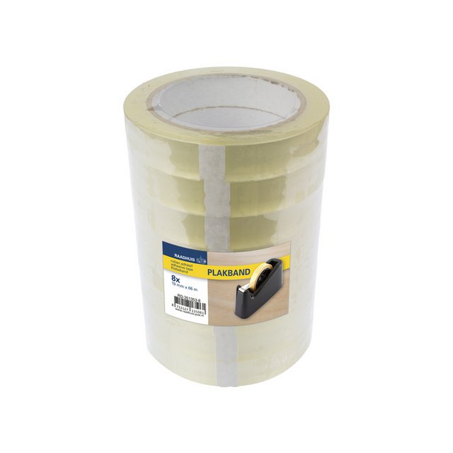 Adhesive tape Raadhuis 19mm x 66m PP transparent shrink a 8 roll low noise