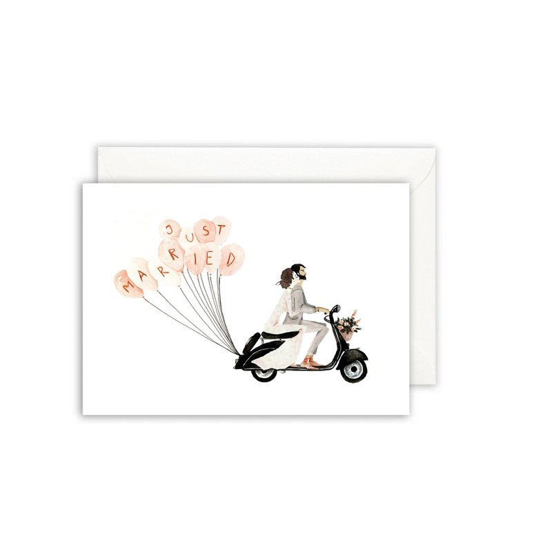 Wenskaart · Bruidsscooter