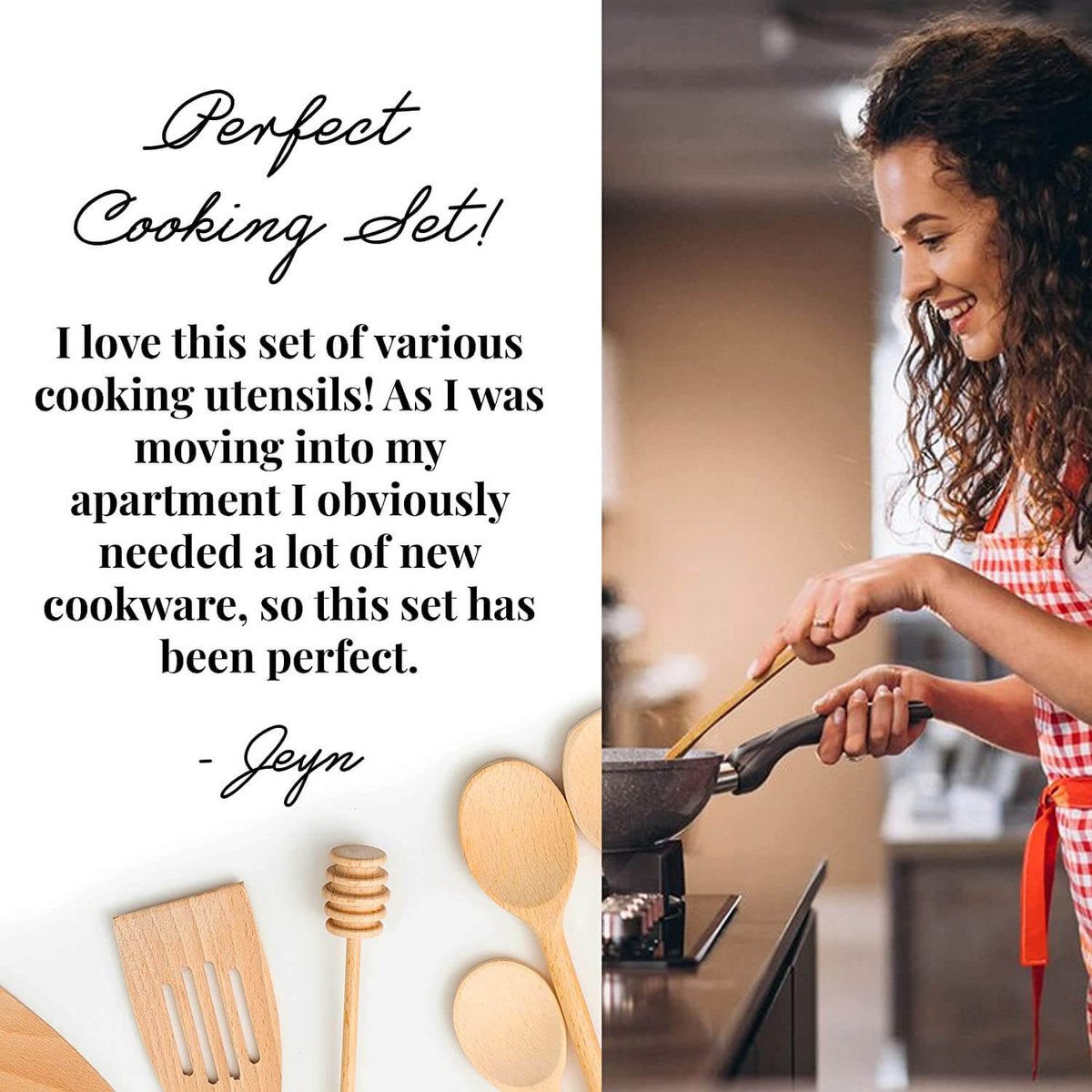 9 Piece Wooden Kitchen Utensil Set (Cooking Spoons, Spatulas, Honey Spoon)