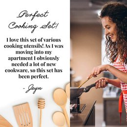 9 Piece Wooden Kitchen Utensil Set (Cooking Spoons, Spatulas, Honey Spoon)