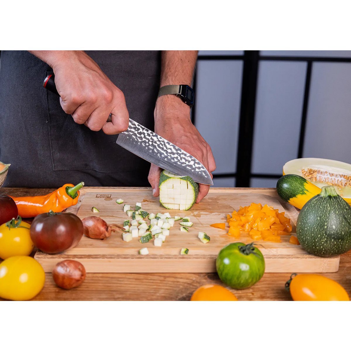 Knife - Santoku with bamboo Saya and bamboo box - 180 mm blade