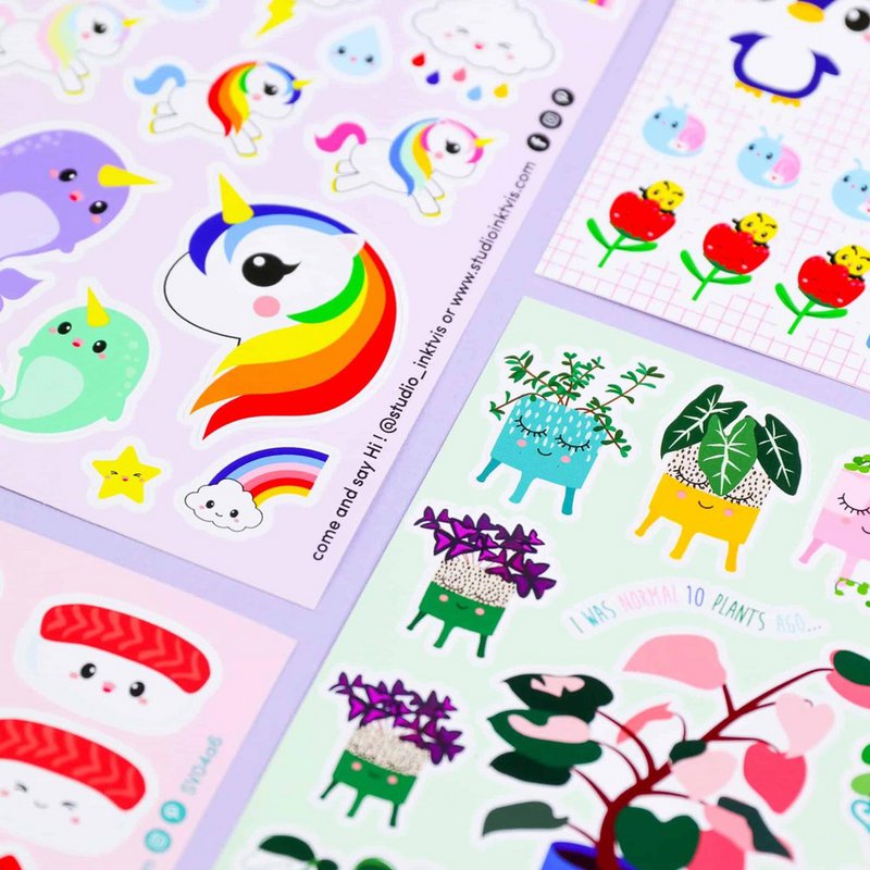 Sticker sheet Sushi fruit and fast food