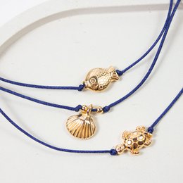Bracciale su carta - Tartaruga Oro - Contro la voglia di viaggiare - Ciondolo placcato oro 24K - Macrame - Carta riciclata DIN A6 - Collezione marittima