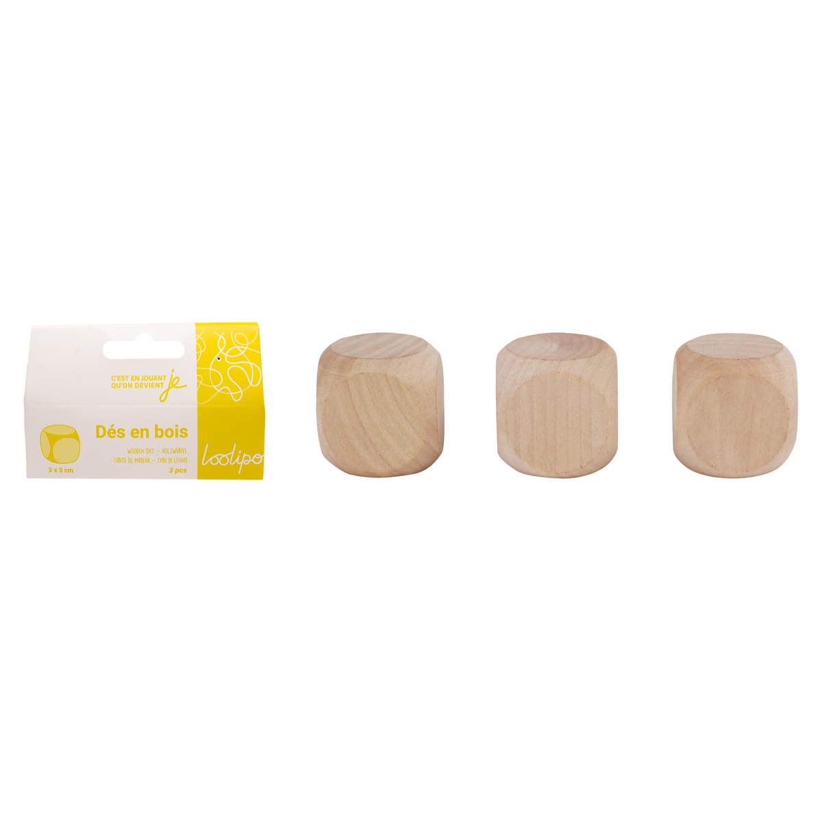 DADOS DE MADERA -
3 cm - 3 piezas - 1 color