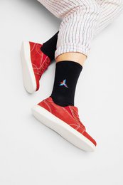 Organic Parrot Socks - Black tennis socks with embroidered parrot