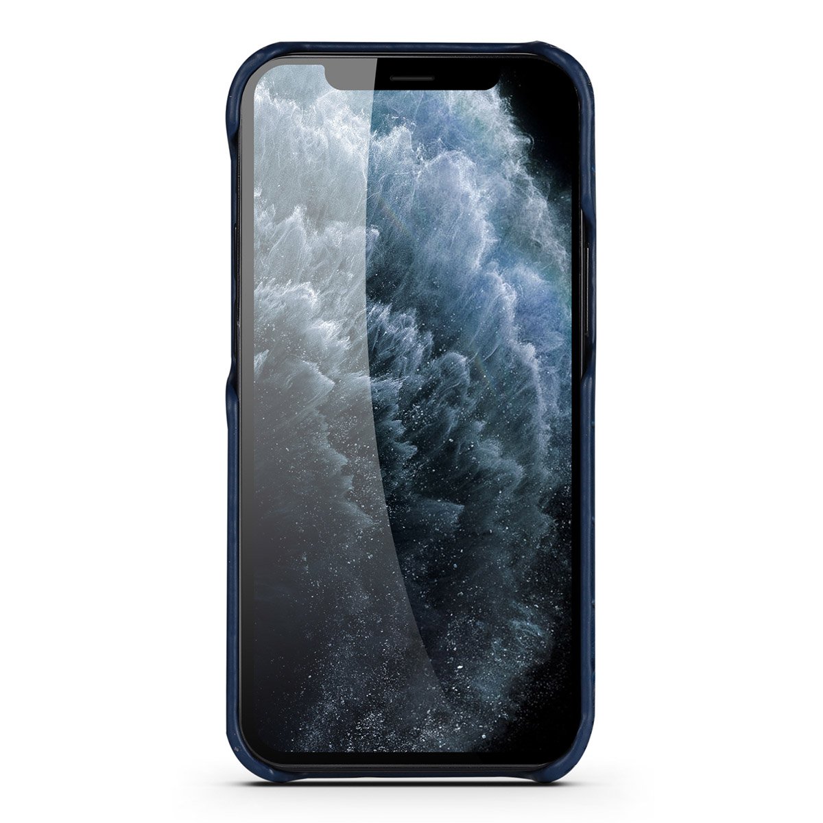 iPhone 12 Pro Hoesje Van Donkerblauw Leer Met Kroko Print