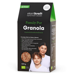Granola cereal with a variety of nuts, seeds, and dried fruit. Suitable for school lunches or snacks.