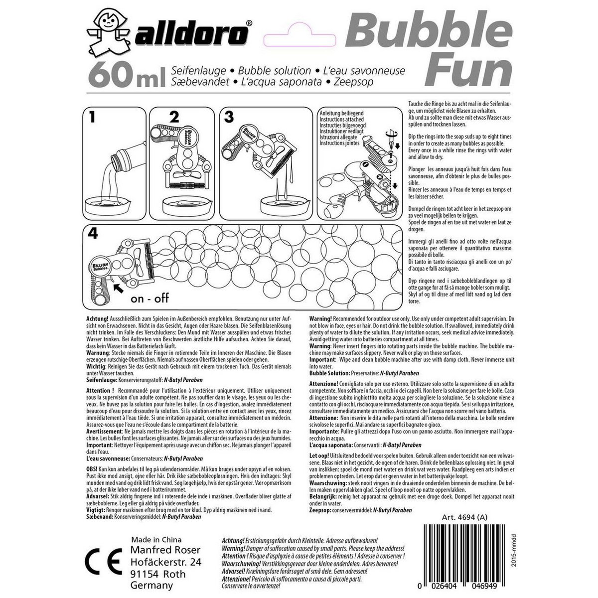 Seifenblasenpistole Bubble Fun, 2-fach sortiert