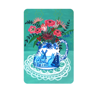 Duurzame Eco Hollandse Ansichtkaarten A6 met Delfts Blauwe Molen | Duurzame Bloemen Kaarten | Kleurige Kunst Wenskaarten voor volwassenen