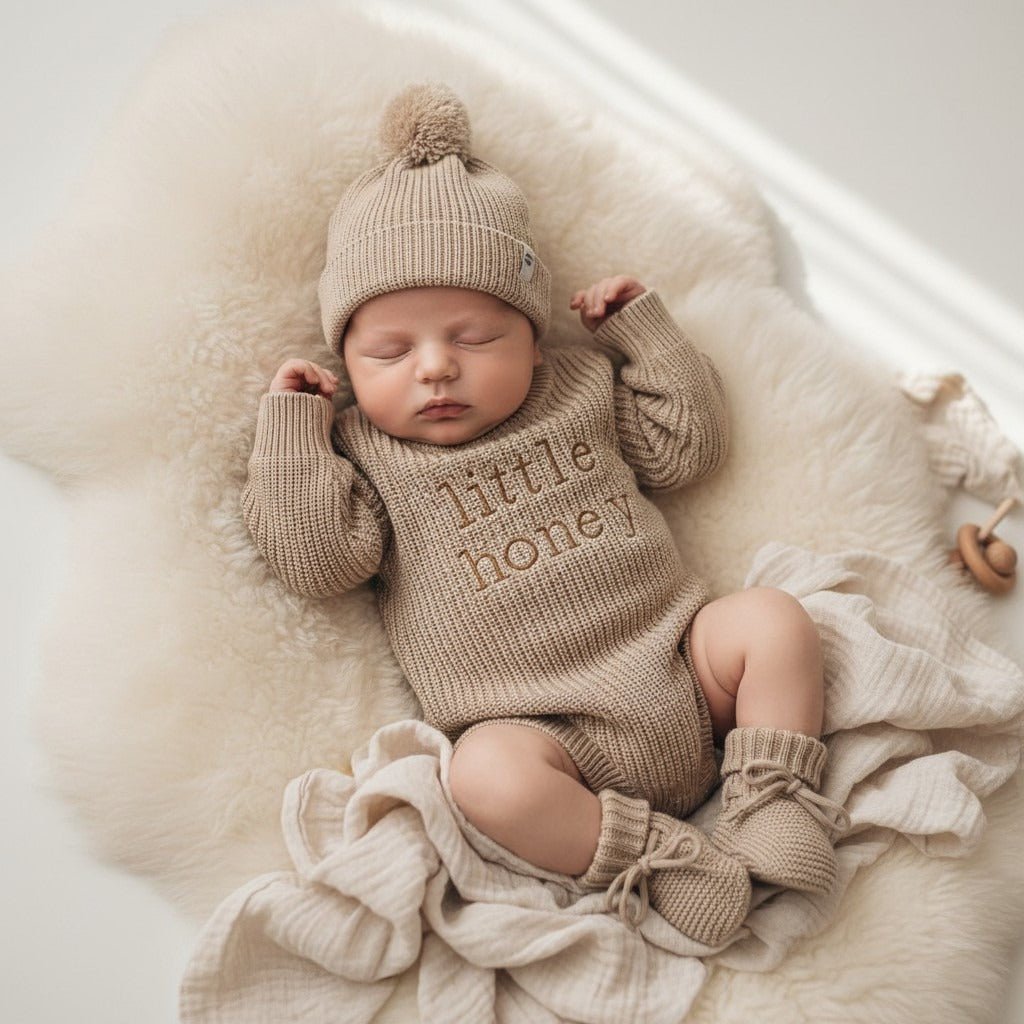 Nuvinokids® Bio Set Baby Little Honey Beige con cappello e scarpine