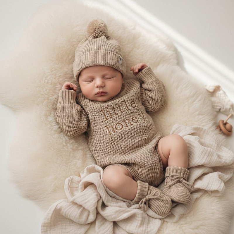 Nuvinokids® Bio Set Baby Little Honey Beige con cappello e scarpine