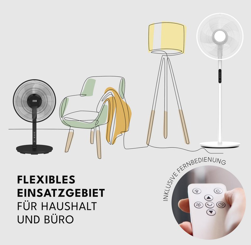 LEBENLANG Standventilator mit Fernbedienung - 3510m3/h & LED-Display & 5 Modi I Energiesparend & Oszillierender I Silent Ventilator Timer Standventilatoren Standing Fan leiser Ventilator Büro