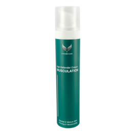 Anti-age cream in a green bottle with a white cap. The cream is designed to reduce the signs of aging.