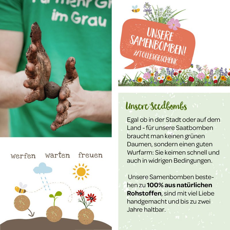 3 Samenbomben im Jutebeutel