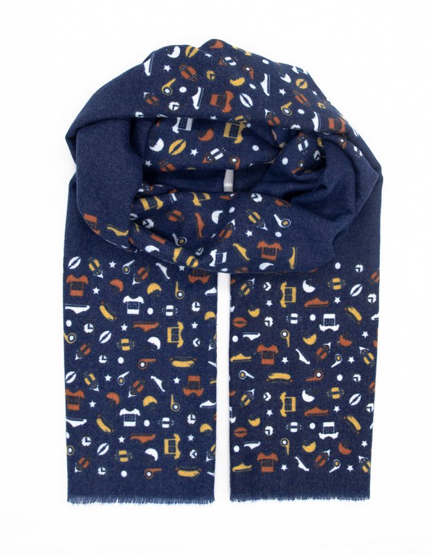 Écharpe en coton avec imprimé de rugby en bleu marine