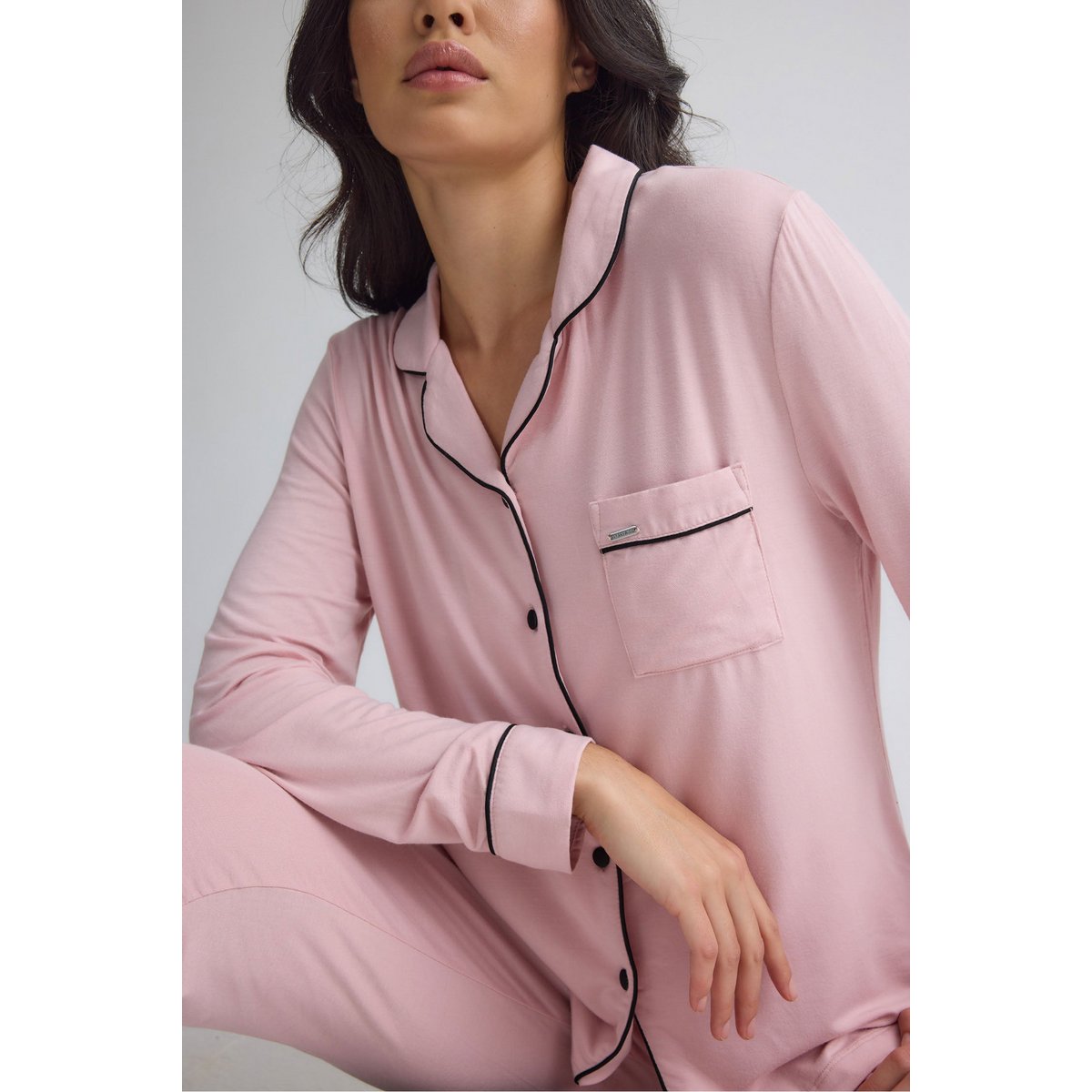 Langes Bambus-Pyjama-Set in Rosa