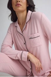 Langes Bambus-Pyjama-Set in Rosa
