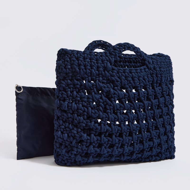 Borsa a tracolla realizzata a mano in “cotone Amorgos” con pochette impermeabile blu