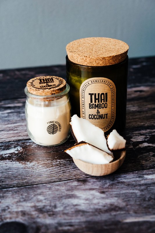 Candela Thai Cera Di Soia Bambù E Cocco - Vetro Verde
